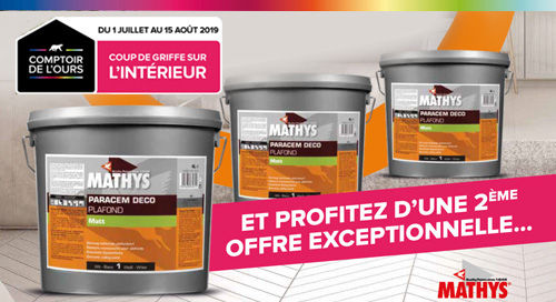 Offre sp&eacute;ciale MATHYS : 2 pots de peintures plafond achet&eacute;s = 1 offert